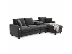 Canapé d'angle réversible convertible OKWISH 4 places Tissu gris avec coffre de rangement