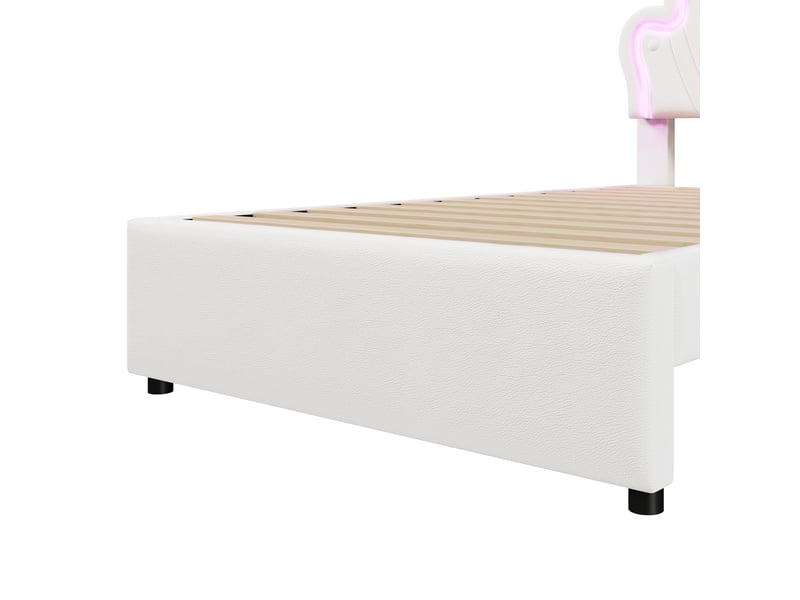  Lit enfant 90x200 cm avec led, tiroirs, sommier et tête réglable, lit princesse, pu blanc, sans matelas  - Conforama R