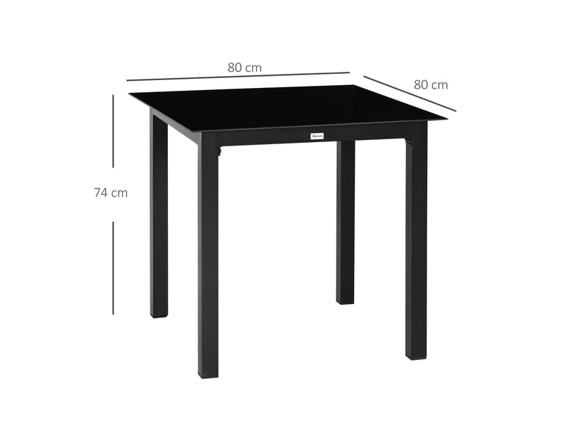  Table à manger 80 x 80 x 74 cm plateau en verre trempé cadre en aluminium noir 4 personnes forme carrée  - Conforama B
