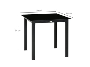 Table à manger 80 x 80 x 74 cm plateau en verre trempé cadre en aluminium noir 4 personnes forme carrée