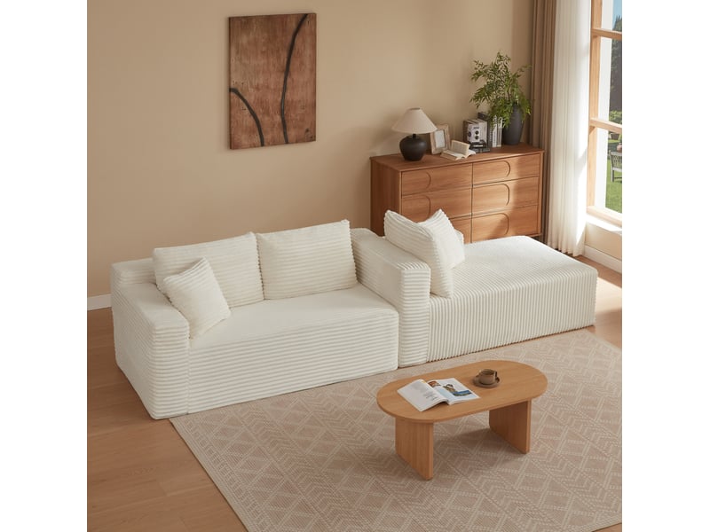  Canapé d’angle modulable 4 places blanc avec chaise longue  - Conforama E
