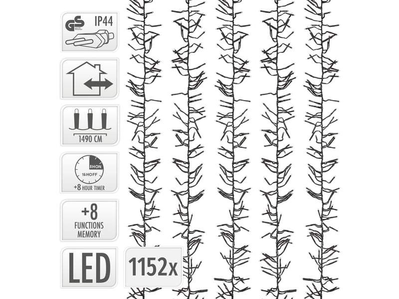 Ecd germany guirlande lumineuse de noël en grappe 14,9 m, 1152 led blanc chaud, décoration pour intérieur et extérieur, avec 8 modes et fonction mémoire, éclairage ip44, décorer sapin jardin fenêtre ECD Germany GmbH - Conforama D
