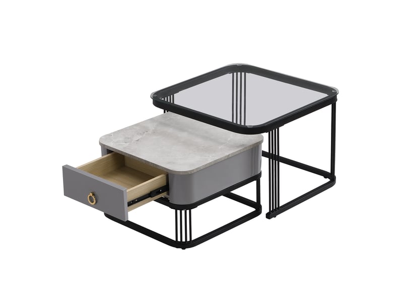  Tables basses gigognes avec 2 tiroirs pour salon en mdf 60×60×44,5 + 50×50×34,5 cm noir  - Conforama A
