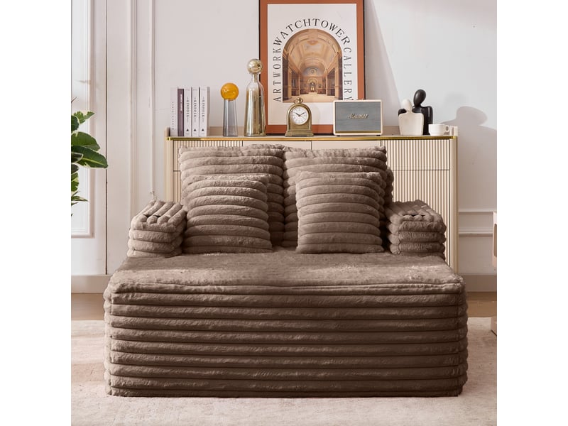  Fauteuil 2 places - 135x128x86 cm - lit convertible chaiselongue surdimensionnée avec porte-gobelets et velours - marron  - Conforama C