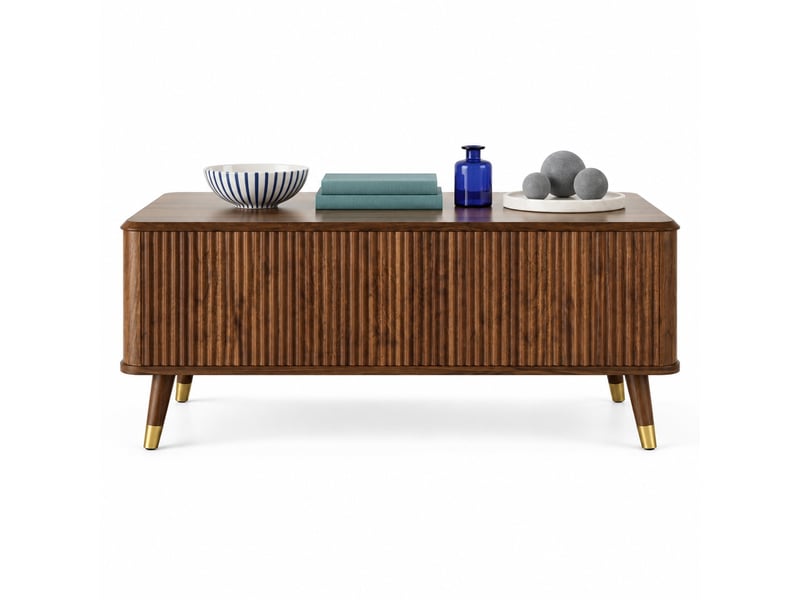  Table basse 97x52x56.5 cm à plateau relevable avec rangement en mdf coloris noyer  - Conforama A