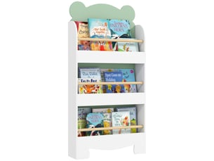 Bibliothèque pour enfants avec 3 étagères en forme d'ours en peluche et barrières de sécurité, 55 x 15 x 110 cm, verte