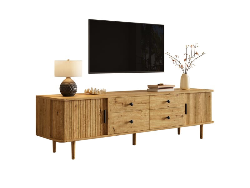  Meuble tv modenvie 165 x 40 x 46 cm 4 tiroirs 2 portes coulissantes mdf aspect bois  - Conforama A