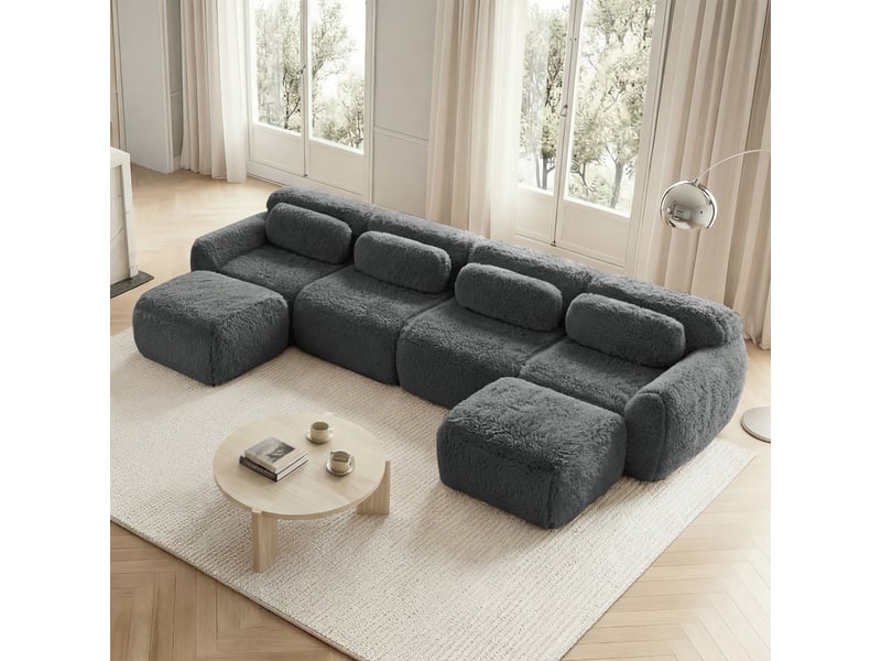  Canapé d'angle, canapé modulable – forme u, sans montage, mousse haute densité, en tissu, gris, base antidérapante  - Conforama C