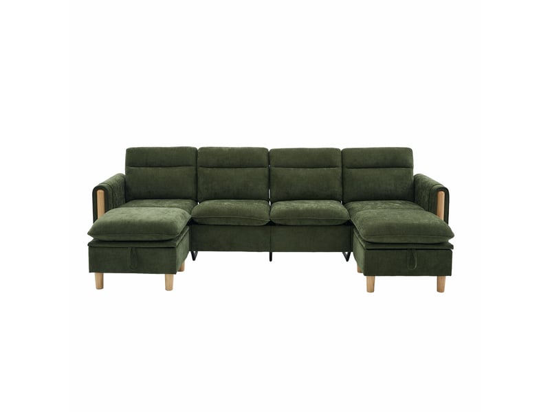  Canapé modulable modenvie 4 places en chenille vert avec 2 poufs de rangement 261 x 77 x 86 cm  - Conforama A