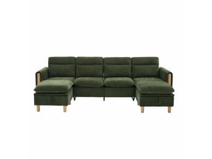 Canapé modulable modenvie 4 places en chenille vert avec 2 poufs de rangement 261 x 77 x 86 cm