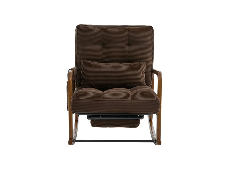 Fauteuil à bascule moderne en velours côtelé marron avec repose-pieds et coussin lombaire - Conforama A