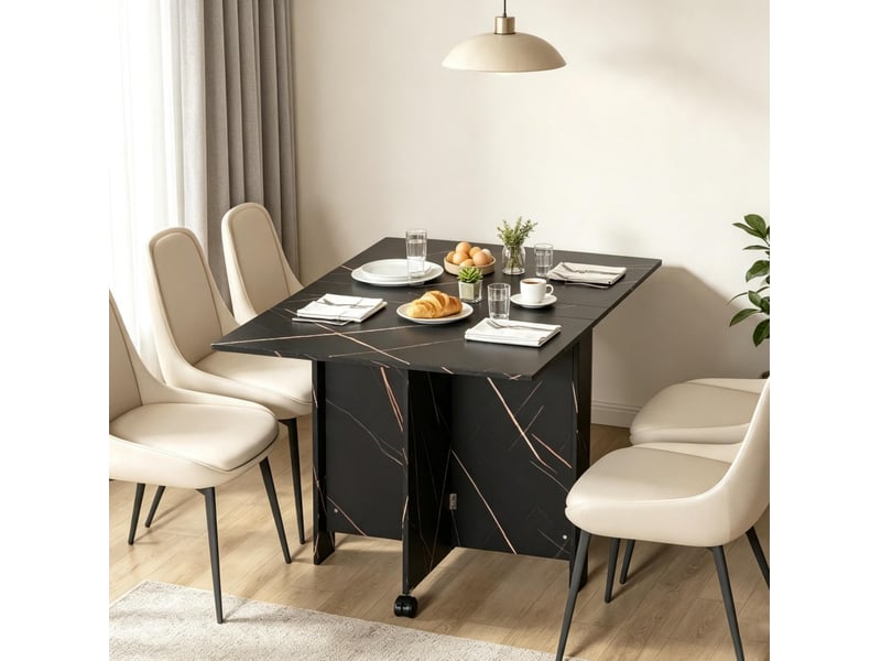 Table pliante 120x80x73 cm extensible panneau de particules noir marbré imitation - Conforama C
