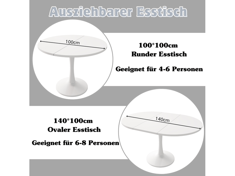  Table à manger extensible ovale 100x100x75 cm 140x100x75 cm mdf et métal blanc  - Conforama E