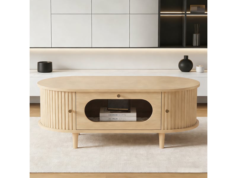  Table basse de salon en bois mdf avec tiroir et porte coulissante, 100x50x36 cm  - Conforama D