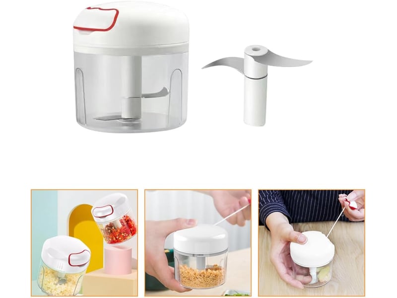  Mini hachoir à ail manuel 300 ml 3 lames hachoir cuisine portable pour légumes fruits et viande outil compact et étanche  - Conforama D