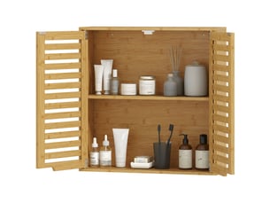 Armoire murale salle de bain en bambou, étagère réglable, portes ajourées, 60 x 20 x 60 cm