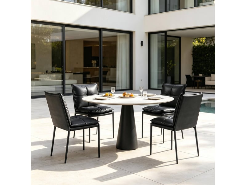  Lot de 4 chaises de salle à manger matelassées en similicuir noir  - Conforama C