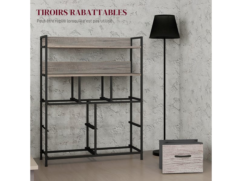  Meuble de rangement commode 7 tiroirs en tissu pliables et amovibles étagères ouvertes, gris  - Conforama R
