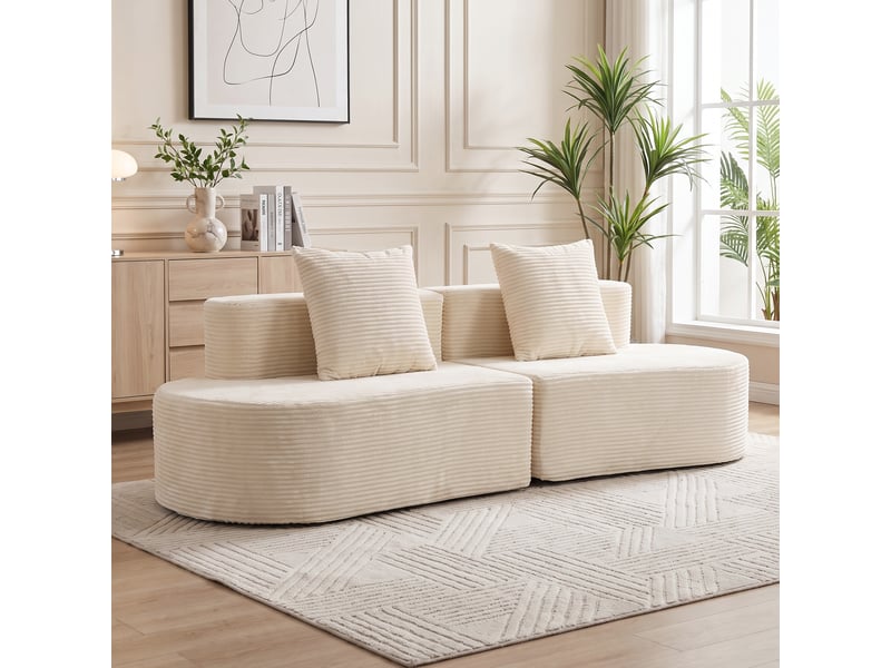 Canapé design arrondi velours côtelé 3 places beige clair - Conforama B