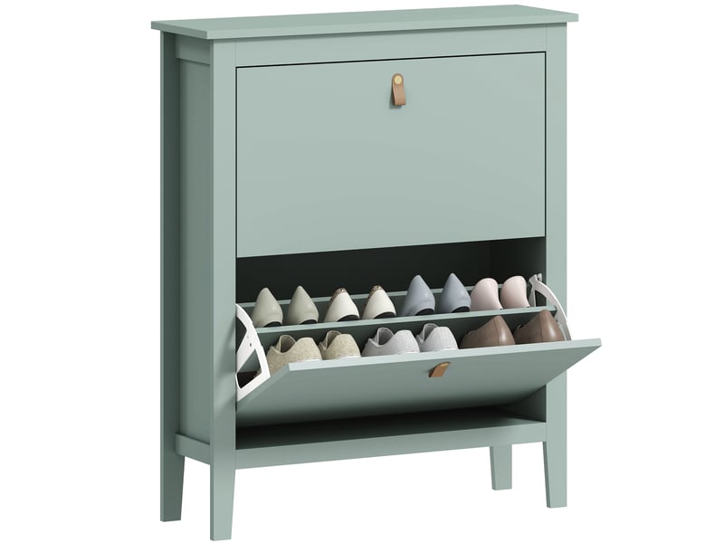  Étagère à chaussures étroite avec 2 tiroirs pour 14 paires de chaussures, pointure 44 (eu), et étagères réglables, 80 x 24 x 95,5 cm, verte  - Conforama A