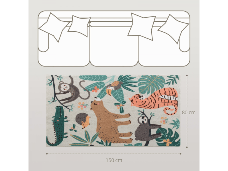  Tapis en polaire à motif jungle, facile d'entretien, blanc crème et  - Conforama C