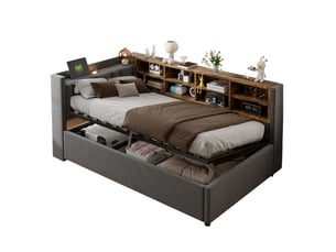 Lit coffre 90x200 cm REDOM coloris gris