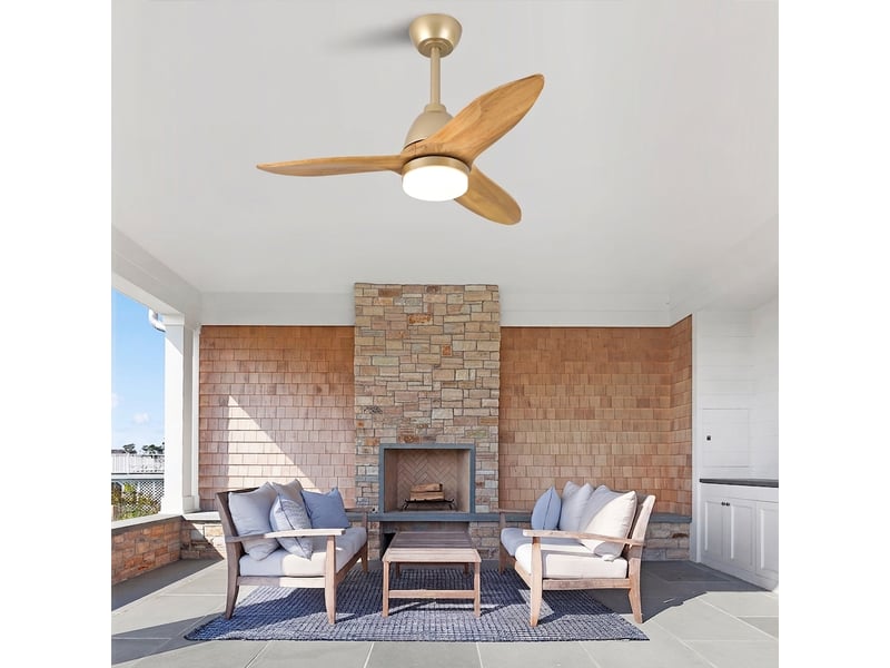  Ventilateur de plafond 92 cm, pales en bois massif naturel, moteur dc réversible silencieux avec lumière dimmable pour salon et chambre  - Conforama A