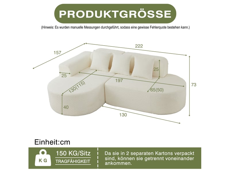  Canapé d'angle gauche en chenille avec méridienne et 3 coussins de dossier, formes arrondies beige  - Conforama D