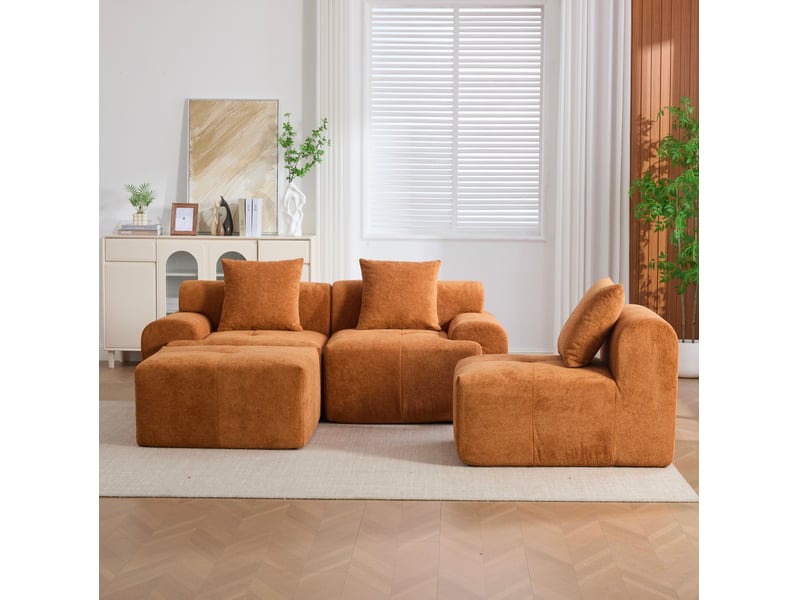  Canapé d’angle modulable 3 places orange en tissu sans montage  - Conforama D