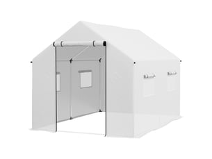 Serre de jardin tunnel 2 x 3m, 6m² avec porte enroulable, 4 fenêtres, - acier galvanisé pe haute densité blanc