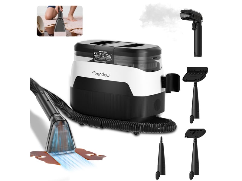 Nettoyeur vapeur canapé, 1650w 12000pa shampouineuse voiture, aspiration 3 en 1 détacheur textile pour tapis, matelas et sièges auto