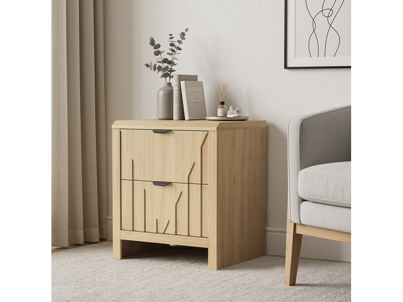 Table de chevet 48x40x55,5 cm effet chêne naturel avec 2 tiroirs  - Conforama E