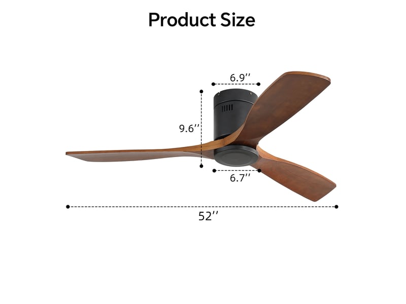 Ventilateur de plafond 132 cm noir avec 3 pales en bois et moteur dc réversible - Conforama C