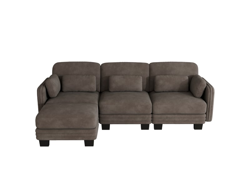  Canapé d'angle modulable 3 places en chenille marron 253x143x88 cm  - Conforama E