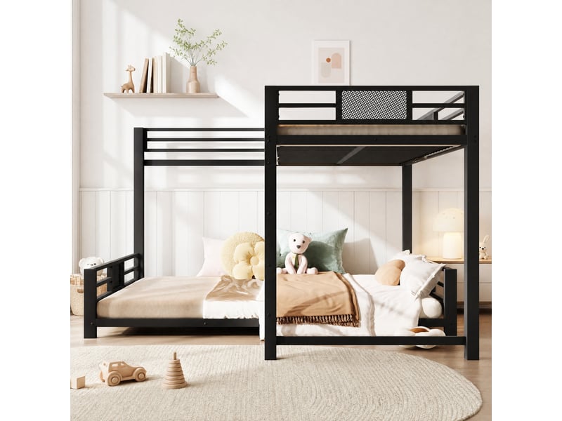  Lit superposé 90x200+140x200 cm gain de place en métal noir  - Conforama C