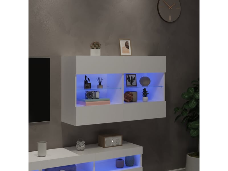 Meuble tv - banc tv - meuble de rangement mural avec lumières led blanc 98,5x30x60,5 cm - Conforama C