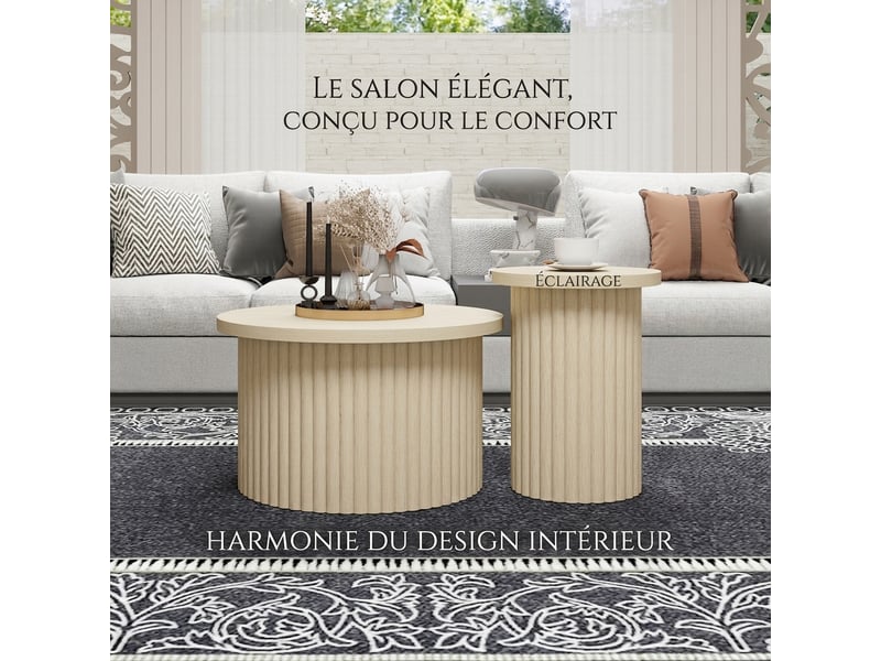  Lot de 2 tables basses rondes aspect bois naturel  - Conforama C