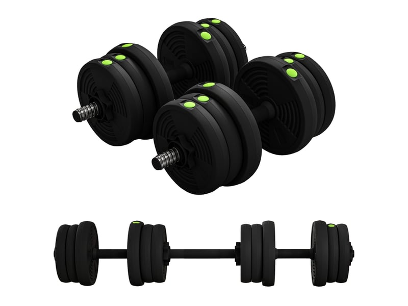 Kit haltères 2 en 1, haltères et barre longue, poids réglable 20 kg pour entraînement à domicile - Conforama W