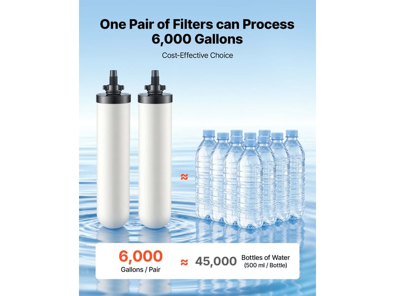 Vevor filtration eau gravite 11,36l, inox camping, plomb 99% chlore, 2 cartouches ceramique charbon - Conforama D