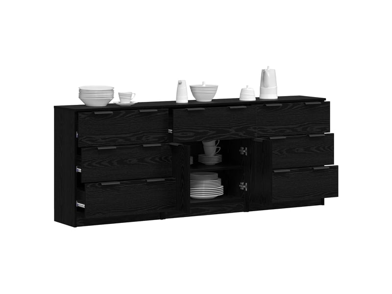 Buffet - bahut - meuble de rangement 3 pc chêne noir 181 x 30 x 70 cm bois d'ingénierie - Conforama C
