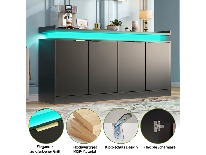  Buffet 4 portes avec éclairage led rgb mdf noir 160 x 39 x 83 cm N635P48852223S - Conforama E