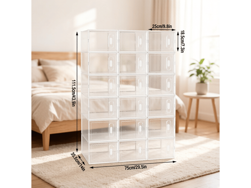  Boîtes à chaussures lot de 18 empilables - lpospi - ouverture frontale, plastique transparent blanc, 25 × 18,5 × 35,5 cm  - Conforama D