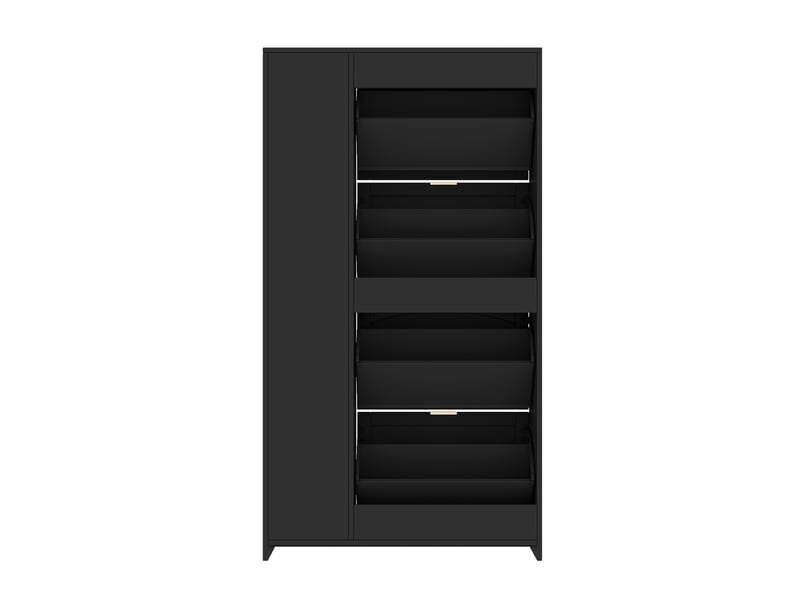 Meuble à chaussures avec miroir, 4 abattants et étagères réglables, armoire à chaussures 80x24x147 cm, noir  - Conforama D
