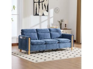 Canapé d'angle réversible fixe <strong>STILVORA</strong> <strong></strong> 3 places Tissu bleu avec coffre de rangement