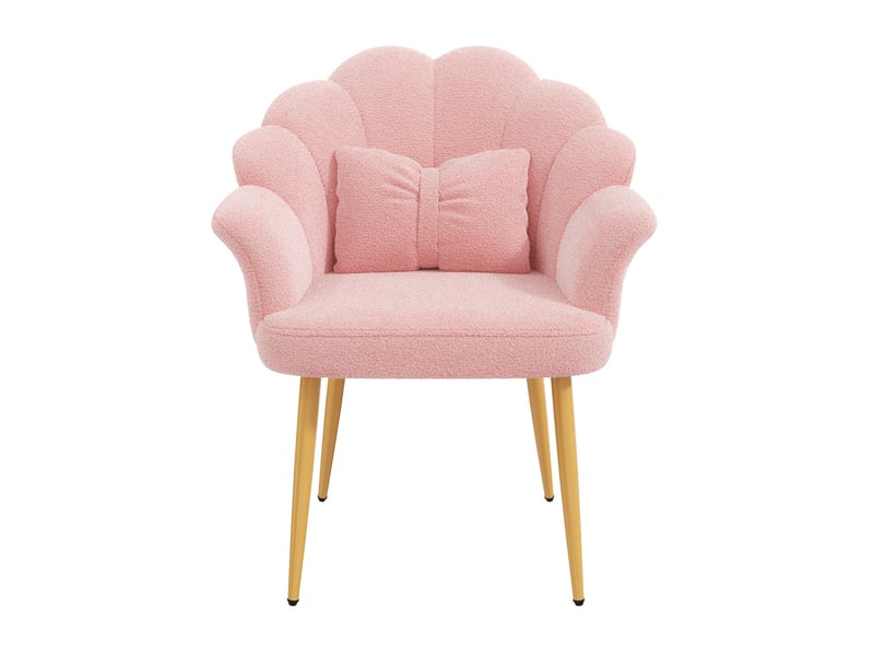  Lot de 4 fauteuils de salle à manger en tissu teddy rose, dossier en pétales  - Conforama A