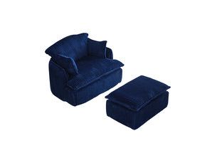 Fauteuil compressé avec pouf en velours côtelé bleu