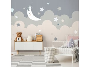 Papier peint panoramique intissé nuages lune gris - 350x250 cm - papier peint enfant