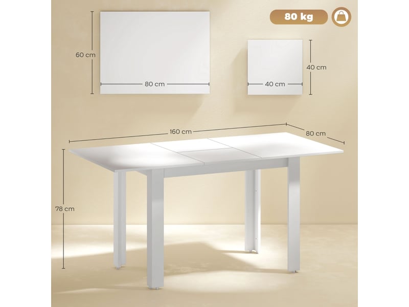  Table repas extensible blanche 120 à 160 cm en mdf brillant, design moderne et fonctionnel  - Conforama C
