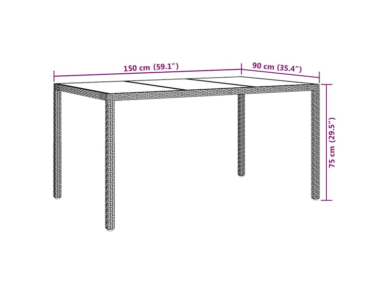  Vidaxl table de jardin gris 150 x 90 x 75 cm polyrotin  - Conforama C