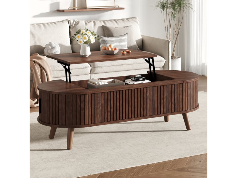 Table basse relevable 120x50x39,5 cm avec rangements, finition noyer - Conforama D